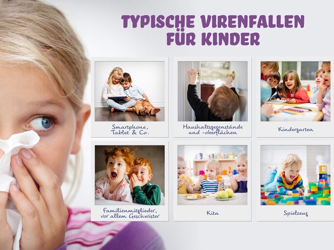 Collage, die verschiedene Ansteckungs-Szenarios bei Kindern zeigen | ©  istock.com |donna-magazin.de